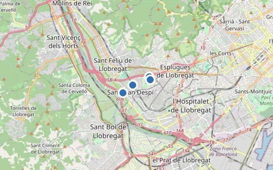 Kartenausschnitt mit den Hotels des Reiseziels