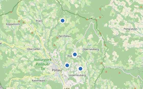 Kartenausschnitt mit den Hotels des Reiseziels