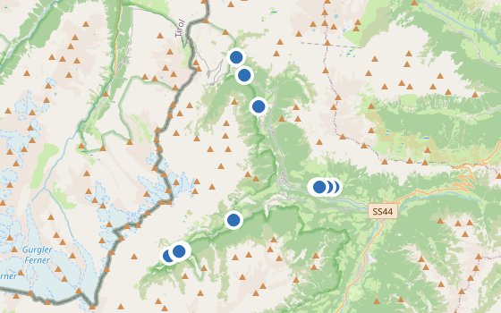 Kartenausschnitt mit den Hotels des Reiseziels