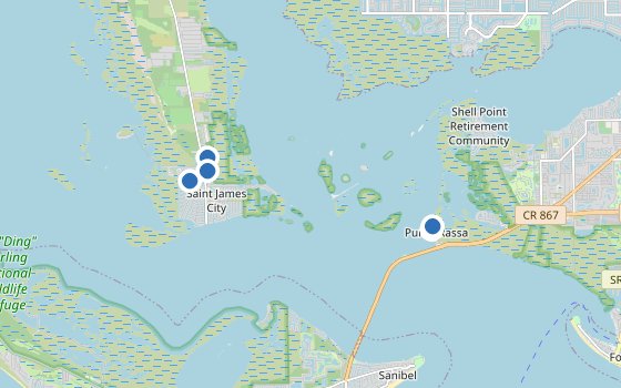 Kartenausschnitt mit den Hotels des Reiseziels