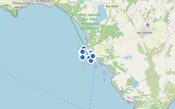 Kartenausschnitt mit den Hotels des Reiseziels