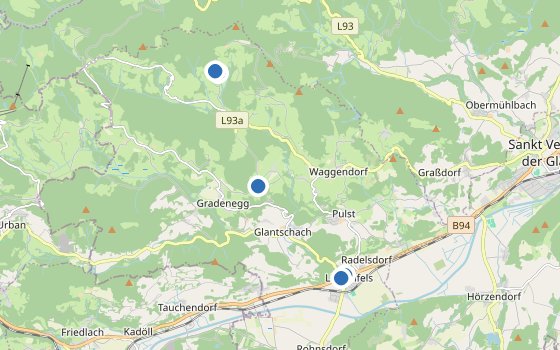 Kartenausschnitt mit den Hotels des Reiseziels