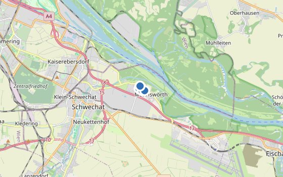Kartenausschnitt mit den Hotels des Reiseziels