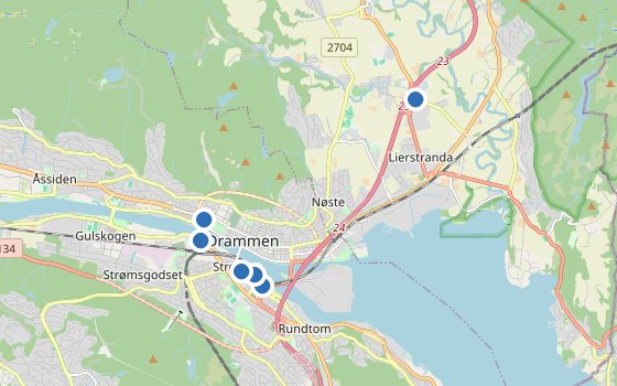 Kartenausschnitt mit den Hotels des Reiseziels