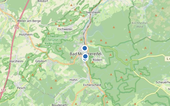 Kartenausschnitt mit den Hotels des Reiseziels