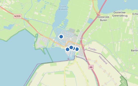 Kartenausschnitt mit den Hotels des Reiseziels