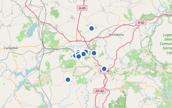Kartenausschnitt mit den Hotels des Reiseziels