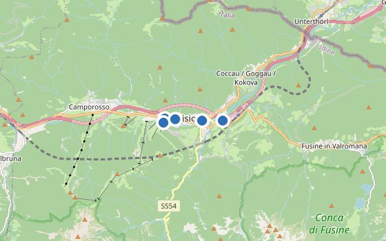 Kartenausschnitt mit den Hotels des Reiseziels