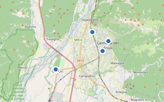 Kartenausschnitt mit den Hotels des Reiseziels