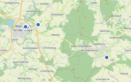 Kartenausschnitt mit den Hotels des Reiseziels
