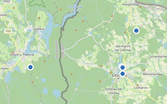 Kartenausschnitt mit den Hotels des Reiseziels