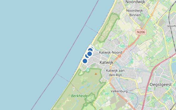 Kartenausschnitt mit den Hotels des Reiseziels