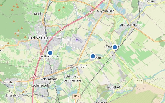 Kartenausschnitt mit den Hotels des Reiseziels