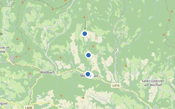 Kartenausschnitt mit den Hotels des Reiseziels