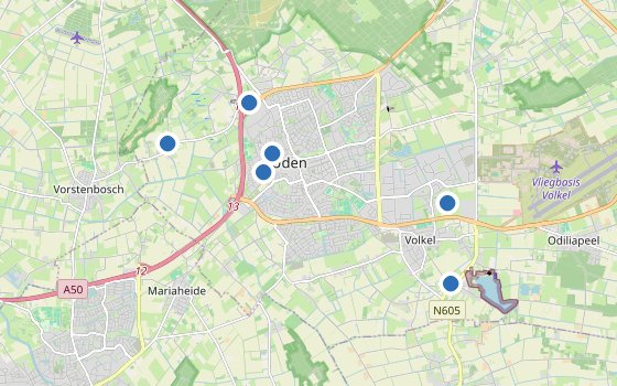 Kartenausschnitt mit den Hotels des Reiseziels