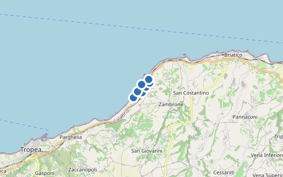 Kartenausschnitt mit den Hotels des Reiseziels