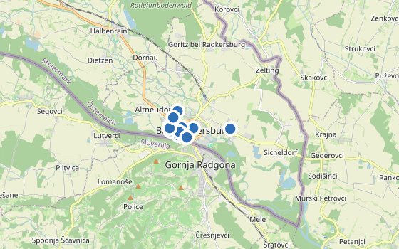 Kartenausschnitt mit den Hotels des Reiseziels