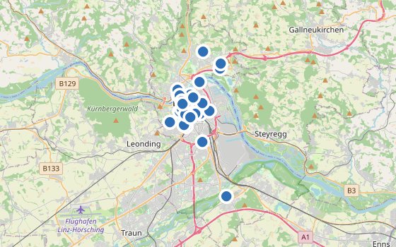 Kartenausschnitt mit den Hotels des Reiseziels