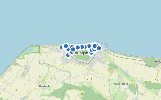Kartenausschnitt mit den Hotels des Reiseziels
