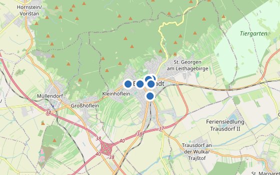 Kartenausschnitt mit den Hotels des Reiseziels