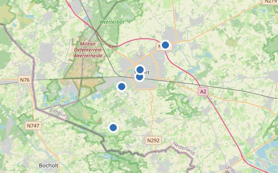 Kartenausschnitt mit den Hotels des Reiseziels