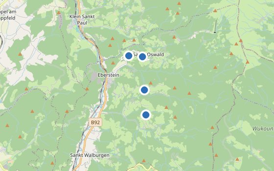 Kartenausschnitt mit den Hotels des Reiseziels