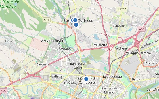 Kartenausschnitt mit den Hotels des Reiseziels