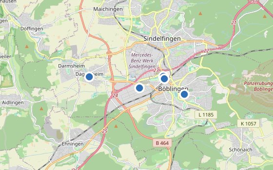 Kartenausschnitt mit den Hotels des Reiseziels