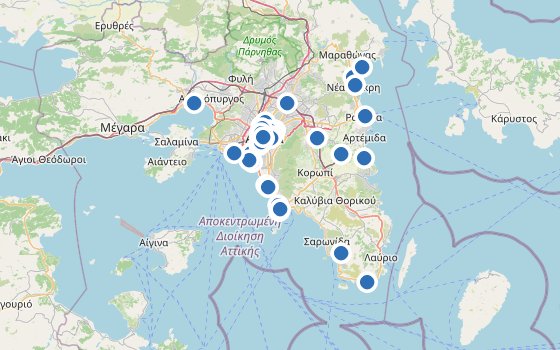 Kartenausschnitt mit den Hotels des Reiseziels