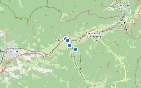 Kartenausschnitt mit den Hotels des Reiseziels