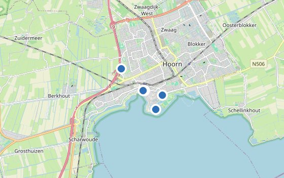 Kartenausschnitt mit den Hotels des Reiseziels