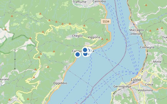 Kartenausschnitt mit den Hotels des Reiseziels