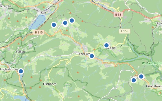 Kartenausschnitt mit den Hotels des Reiseziels