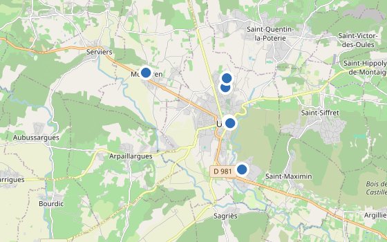 Kartenausschnitt mit den Hotels des Reiseziels