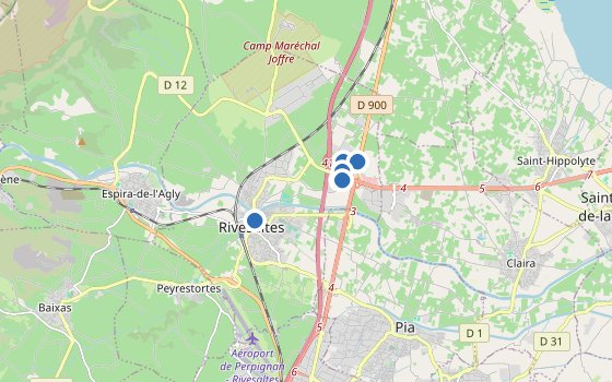 Kartenausschnitt mit den Hotels des Reiseziels