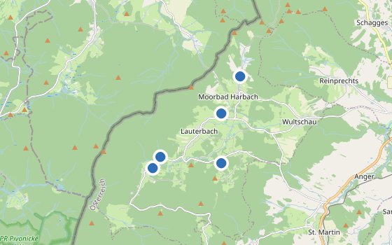 Kartenausschnitt mit den Hotels des Reiseziels