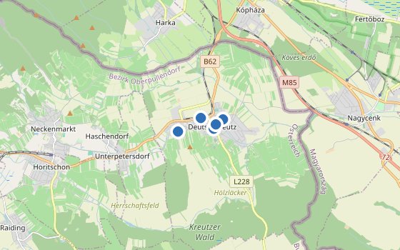 Kartenausschnitt mit den Hotels des Reiseziels
