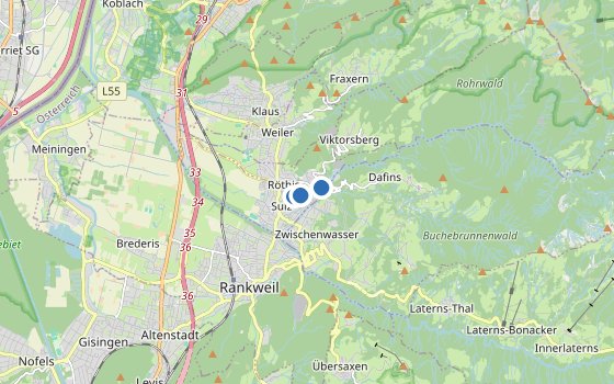 Kartenausschnitt mit den Hotels des Reiseziels