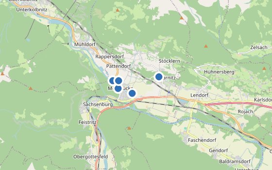 Kartenausschnitt mit den Hotels des Reiseziels