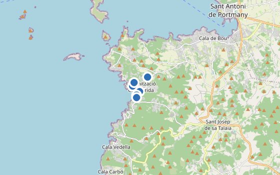 Kartenausschnitt mit den Hotels des Reiseziels