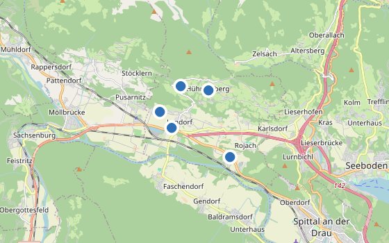 Kartenausschnitt mit den Hotels des Reiseziels