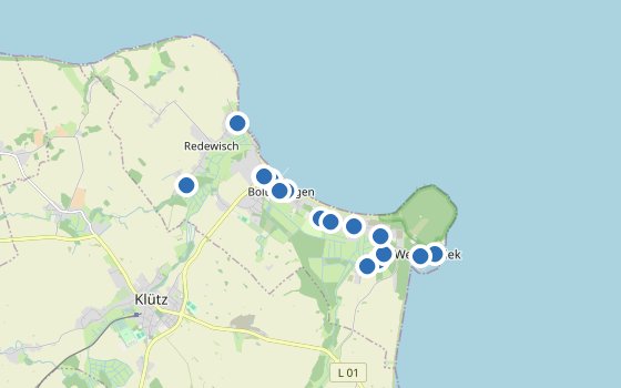 Kartenausschnitt mit den Hotels des Reiseziels