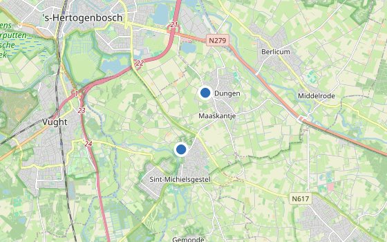 Kartenausschnitt mit den Hotels des Reiseziels