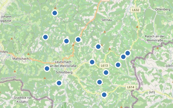Kartenausschnitt mit den Hotels des Reiseziels