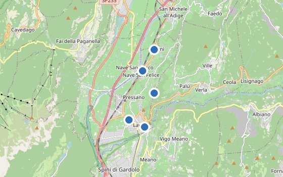 Kartenausschnitt mit den Hotels des Reiseziels