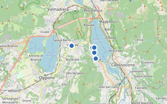Kartenausschnitt mit den Hotels des Reiseziels