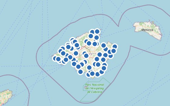 Kartenausschnitt mit den Hotels des Reiseziels