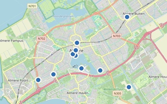 Kartenausschnitt mit den Hotels des Reiseziels