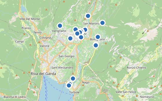 Kartenausschnitt mit den Hotels des Reiseziels