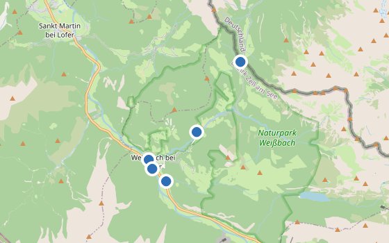Kartenausschnitt mit den Hotels des Reiseziels